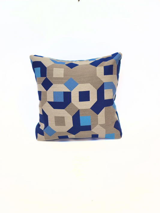 Premium Sunbrella Reversible "Puzzle Coastal/Sky Blue Canvas" Indoor/Outdoor Toss Pillow Cover