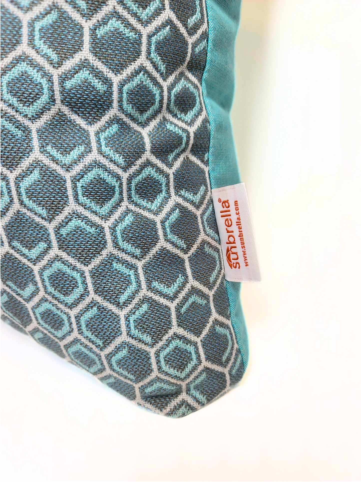 Premium Sunbrella Reversible "Hex Aqua/Meridien Aqua" Indoor/Outdoor Toss Pillow Cover